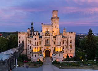 Romantic sunset at the castle Hluboka